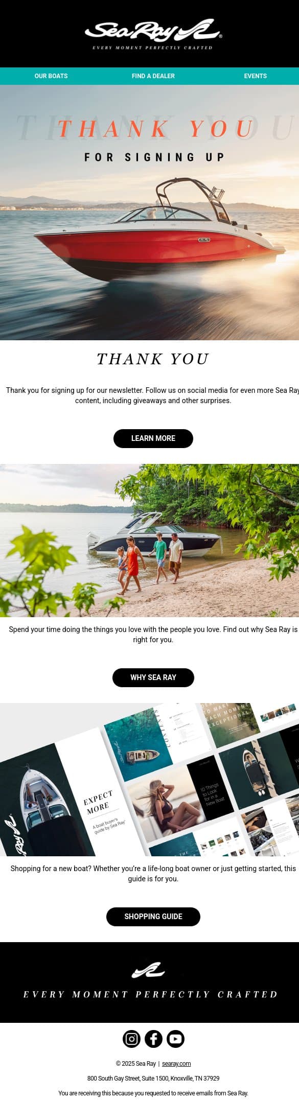 Welcome aboard! email from Sea Ray screenshot