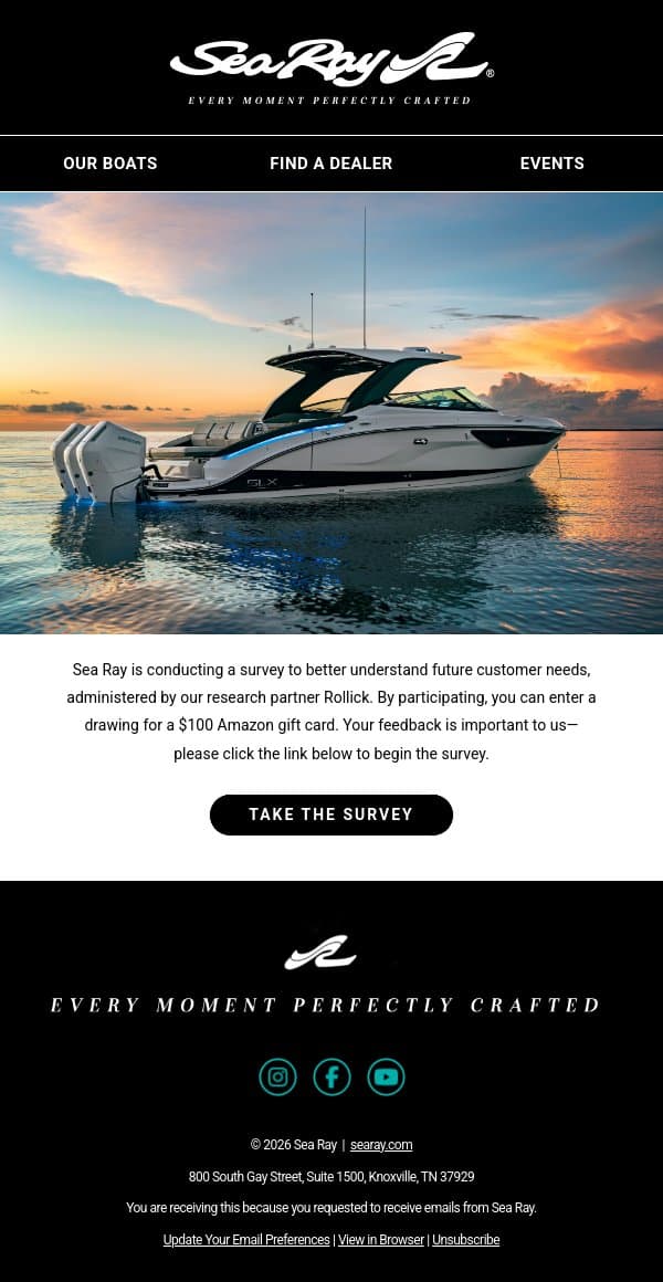 Sea Ray wants your opinion! email from Sea Ray screenshot