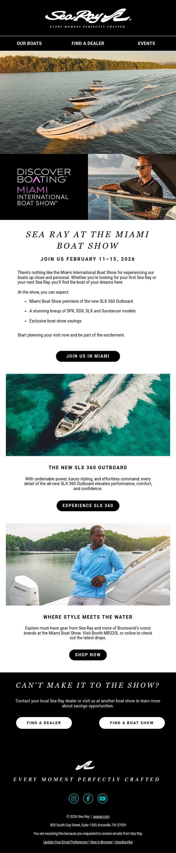 Sea Ray at Miami Boat Show email from Sea Ray screenshot