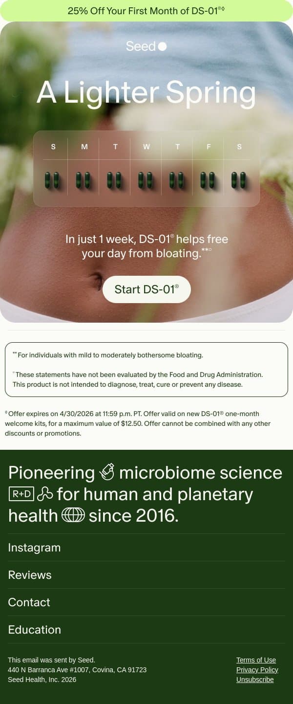 Feeling bloated? email from Seed screenshot