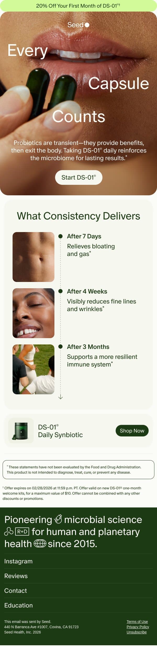 Benefits that build and build. email from Seed screenshot