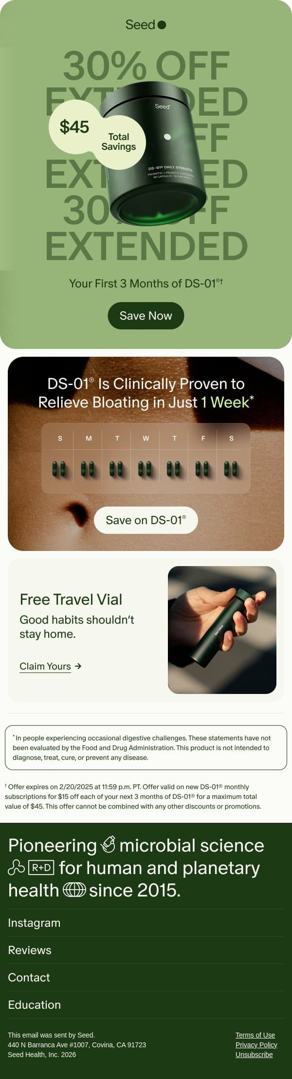 EXTENDED: Save 30% + get a free gift. email from Seed screenshot