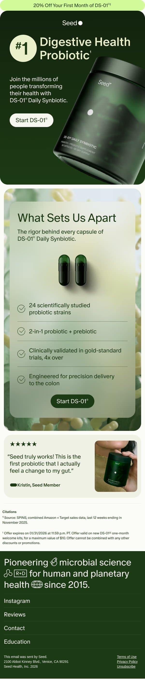 The #1 digestive health probiotic. email from Seed screenshot