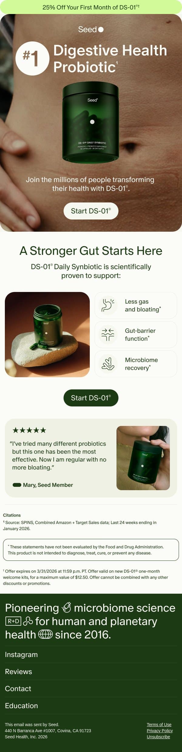 The probiotic that actually works. email from Seed screenshot