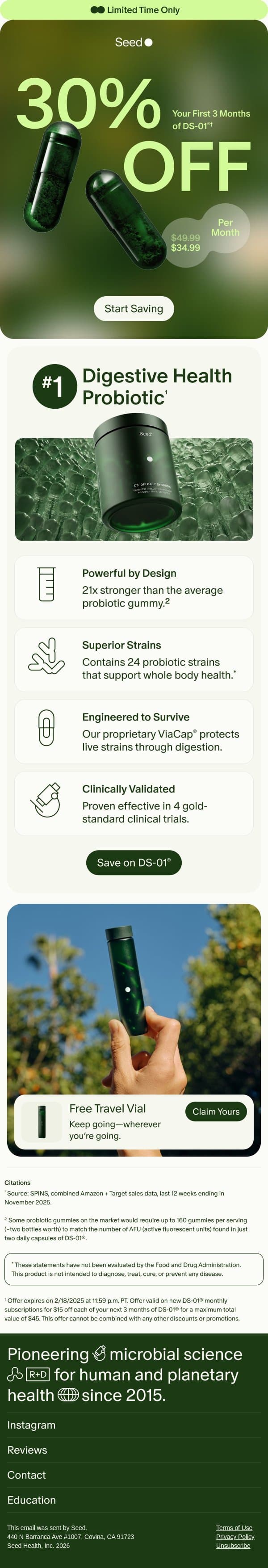 Upgrade your health: 30% off DS-01®. email from Seed screenshot