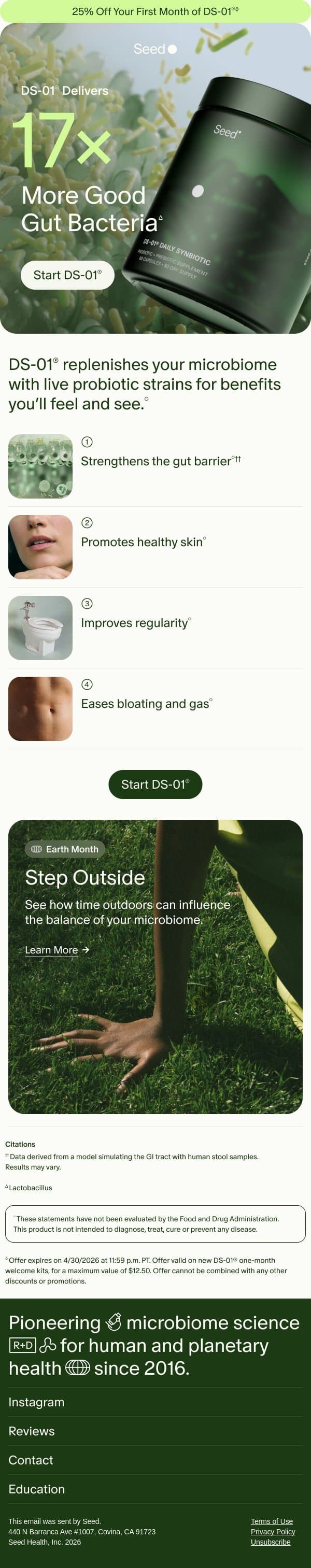 More bacteria, more benefits. email from Seed screenshot