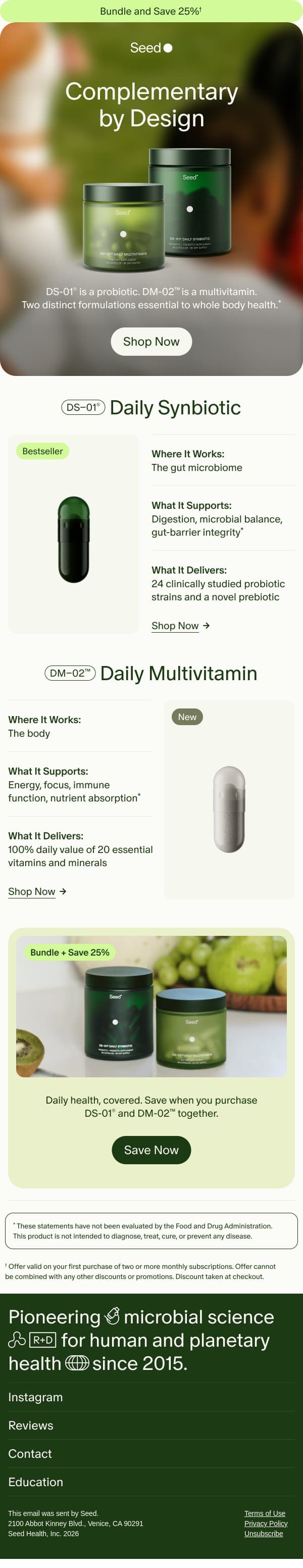 Dual support for whole body health. email from Seed screenshot