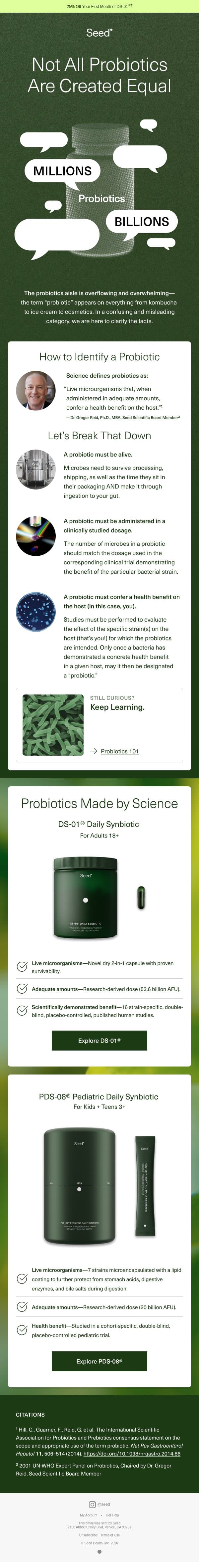 Reclaiming probiotics for science. email from Seed screenshot
