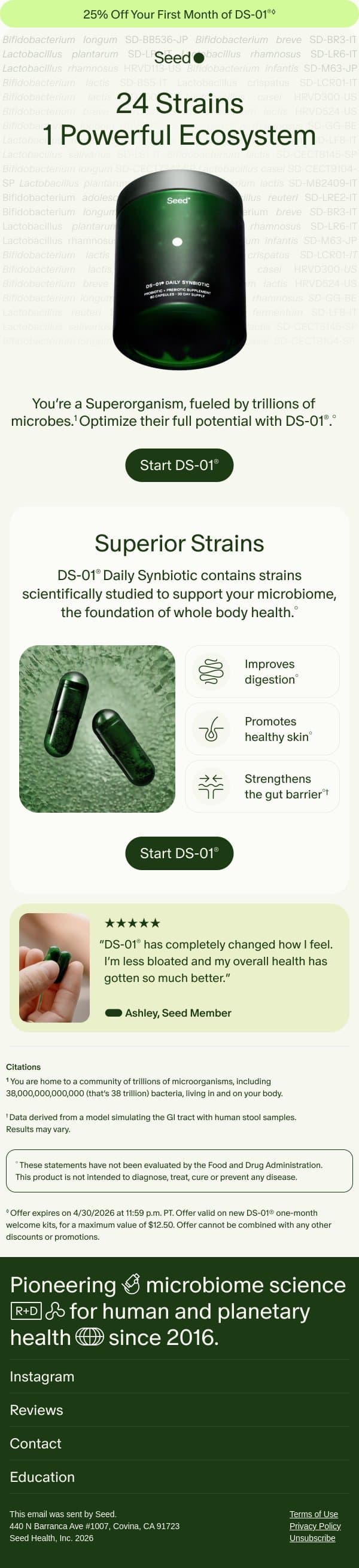 What makes a better probiotic? email from Seed screenshot