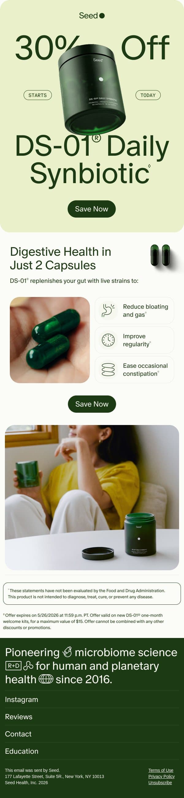 30% off DS-01® starts NOW. email from Seed screenshot