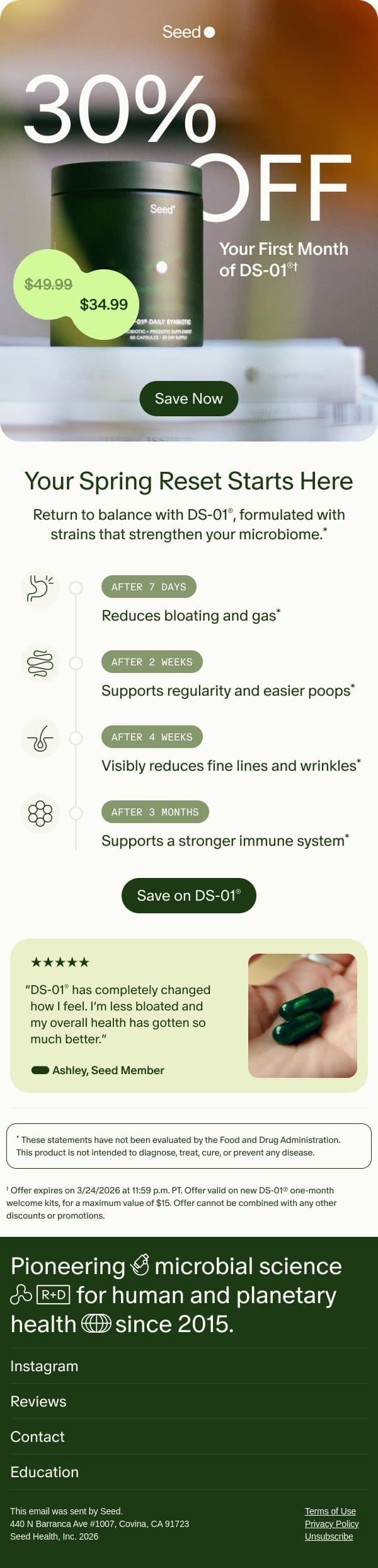 30% off DS-01® to get back to balance. email from Seed screenshot