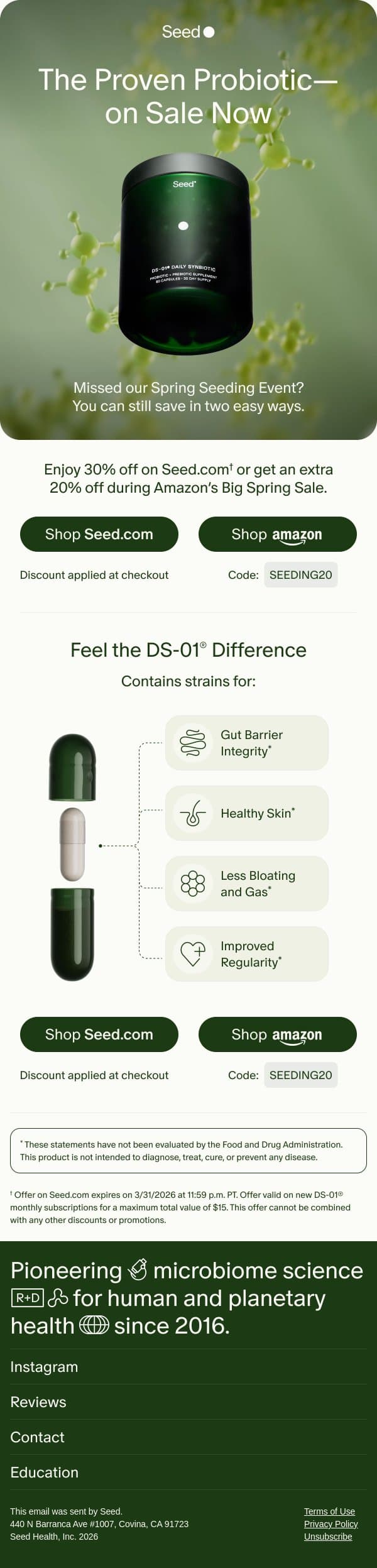 Sale extended → save on DS-01®. email from Seed screenshot