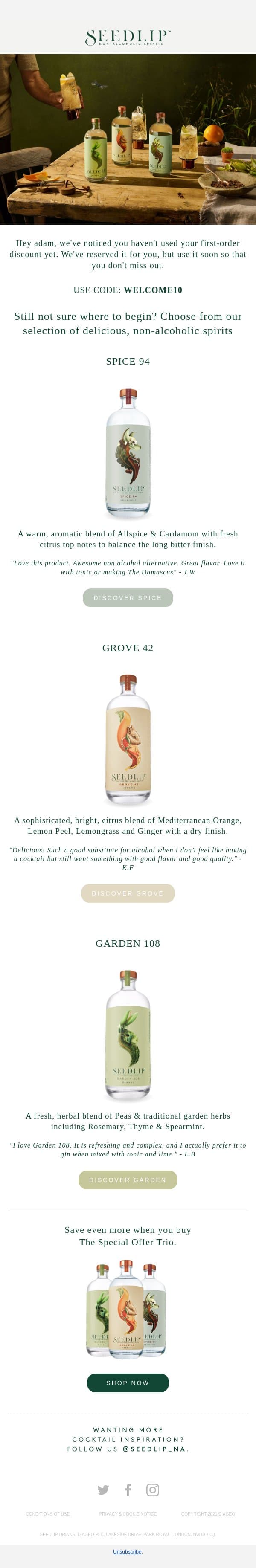 We think you'd like these! email from Seedlip screenshot