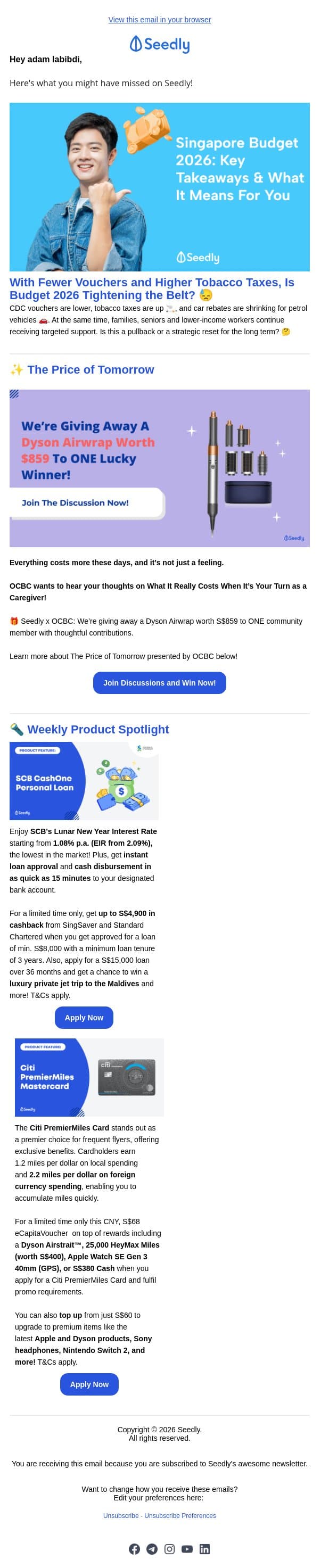 📊 SG Budget 2026 Explained email from Seedly screenshot