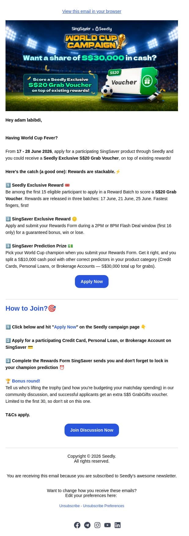 Want a share of 30,000 in cash?💰 email from Seedly screenshot