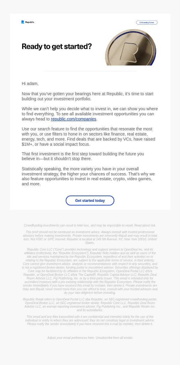Ready to get started? email from Seedrs screenshot