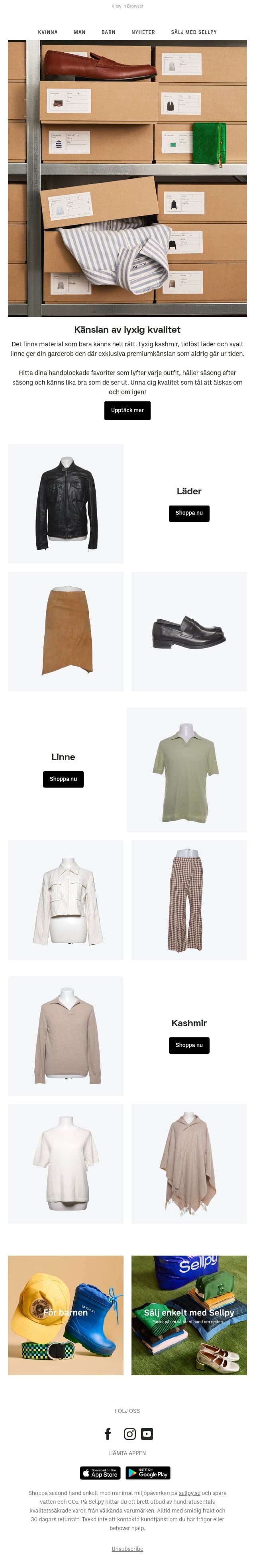 Känslan av lyxig kvalitet email from Sellpy screenshot