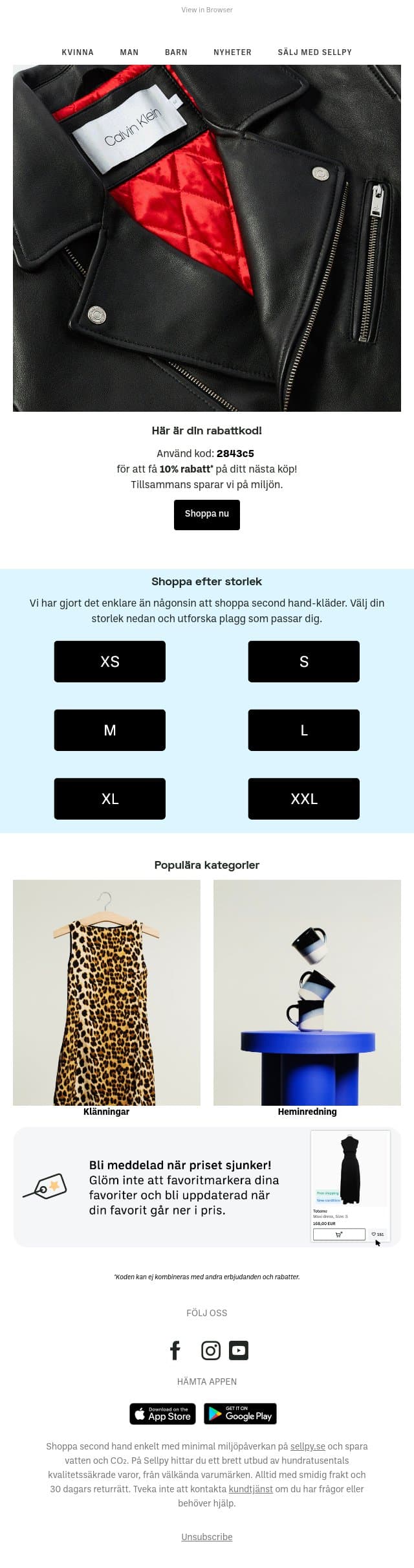 Välkommen till Sellpy 💙 email from Sellpy screenshot