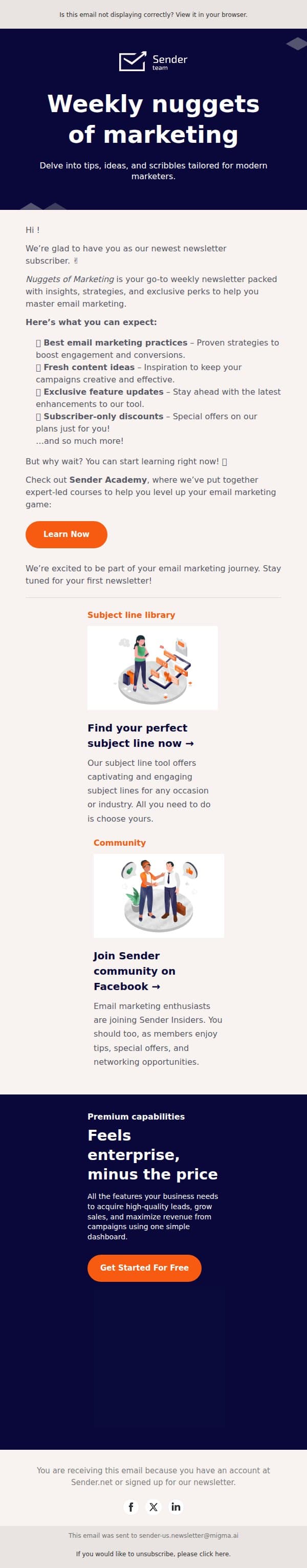 🧩 Welcome to Nuggets of Marketing! email from Sender screenshot