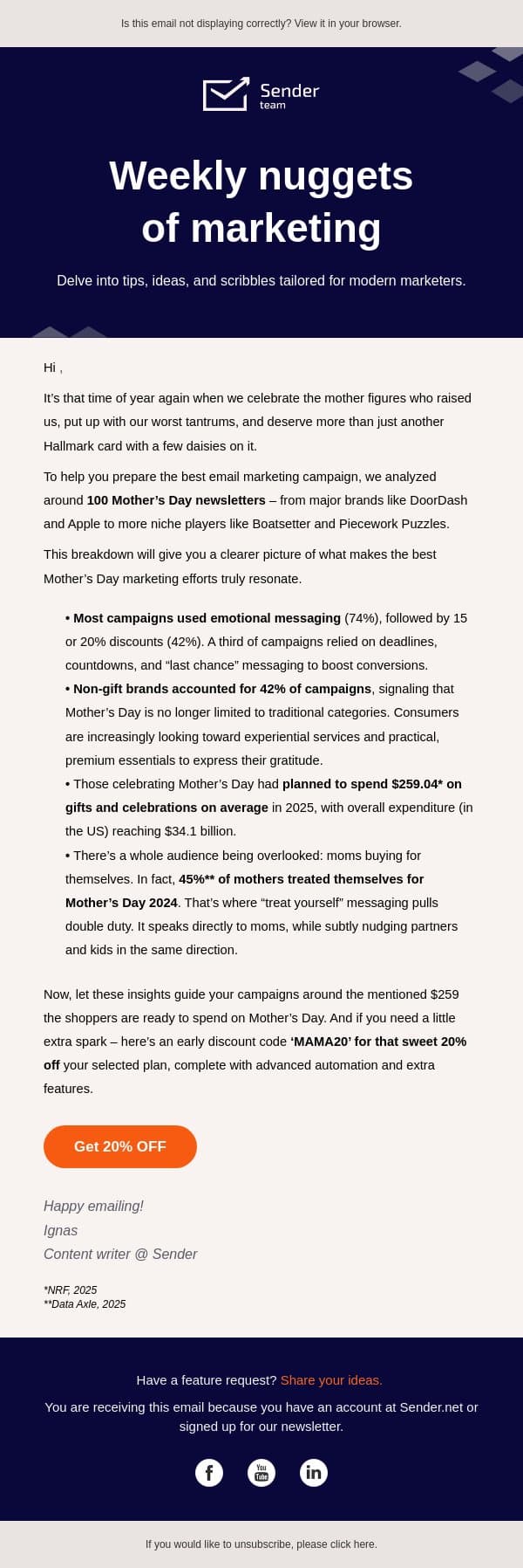 What 100 Mother’s Day emails taught us email from Sender screenshot