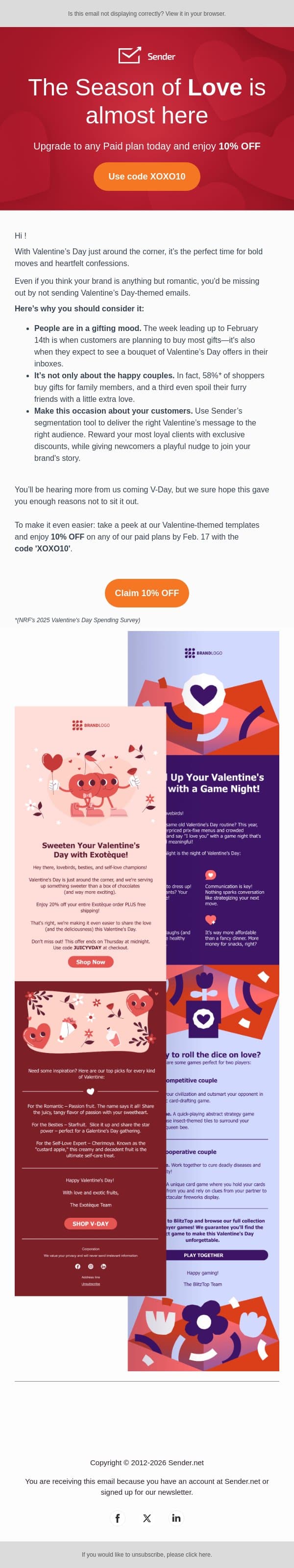 3 reasons every brand needs Valentine’s email email from Sender screenshot