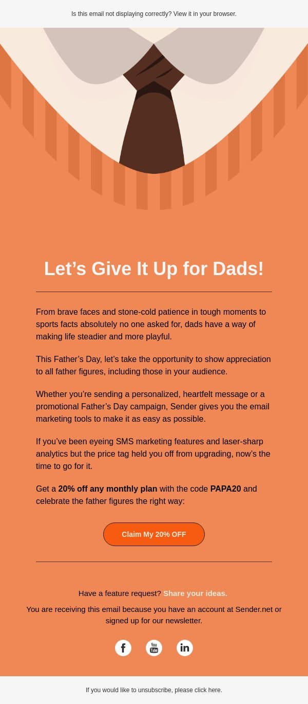 Celebrate Dads with a Little Father’s Day Treat email from Sender screenshot