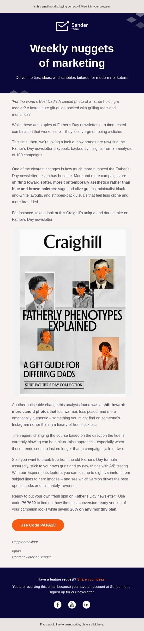 How to freshen up Father’s Day emails email from Sender screenshot
