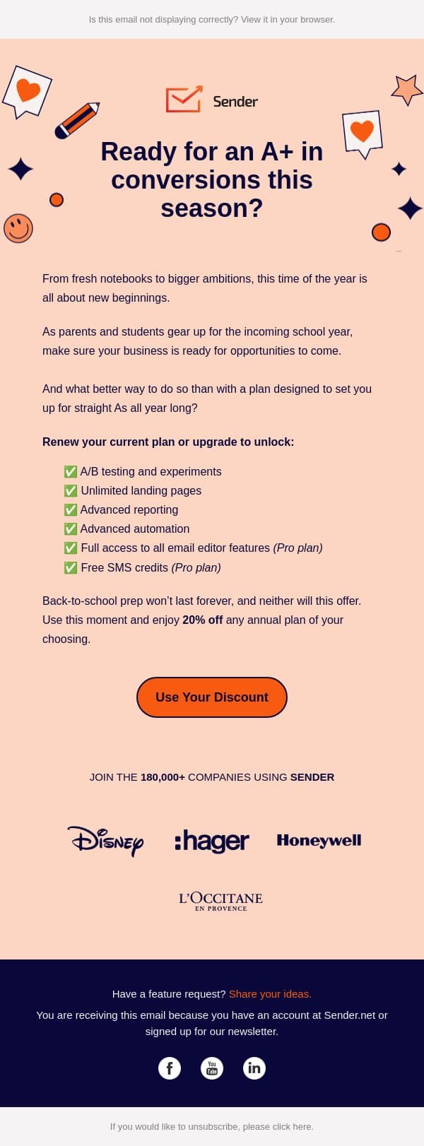 One decision, a whole year of email marketing sorted email from Sender screenshot
