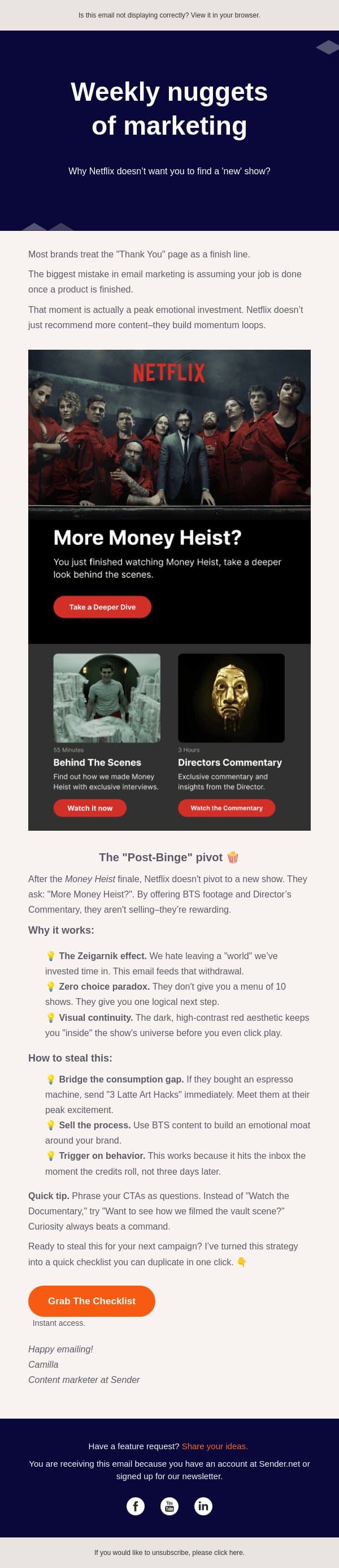 Steal Netflix email strategy 🎬 email from Sender screenshot