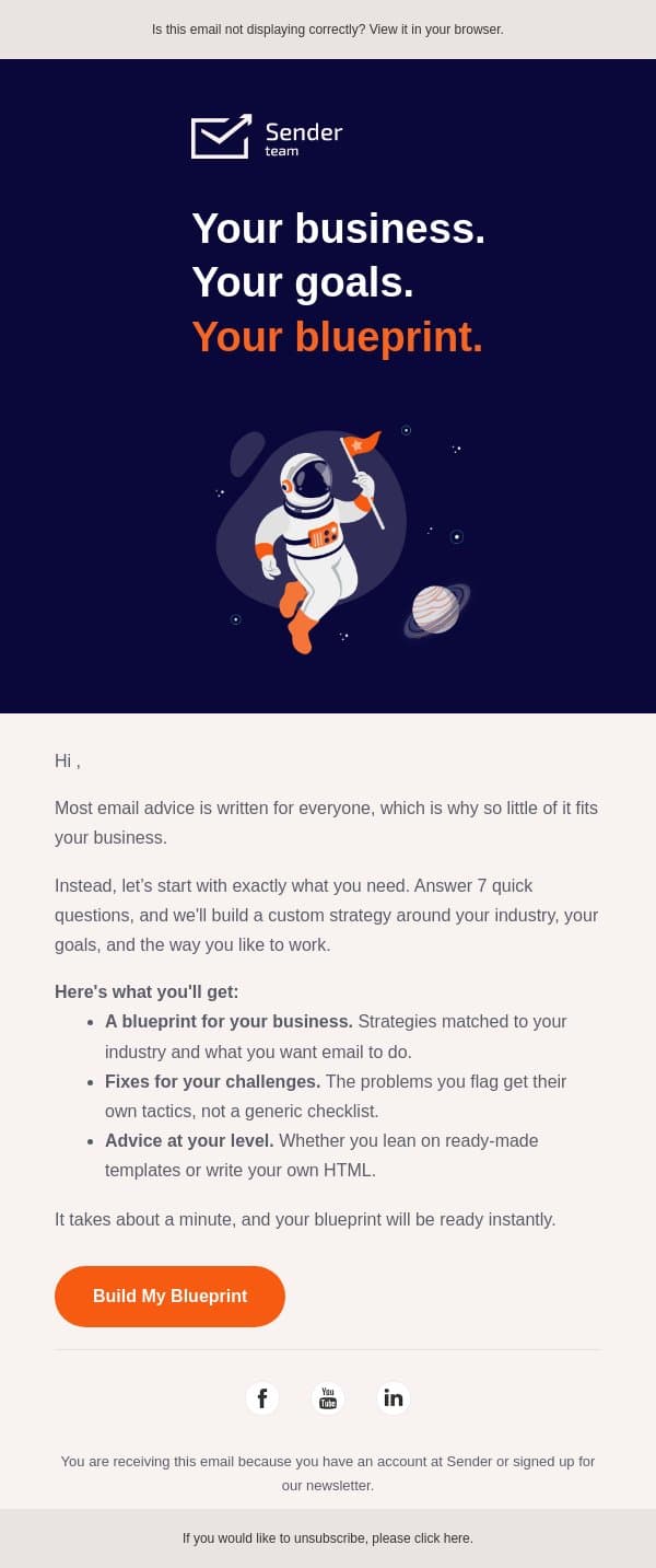 Email marketing plan built for YOUR business, not everyone's email from Sender screenshot