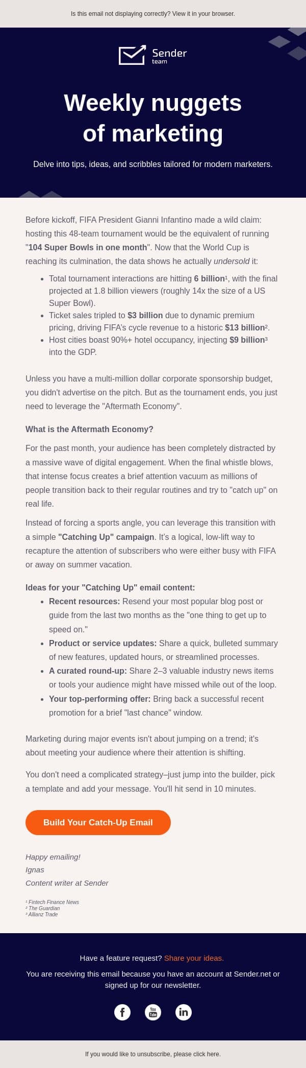 Schedule this 10-minute email your subscribers need email from Sender screenshot