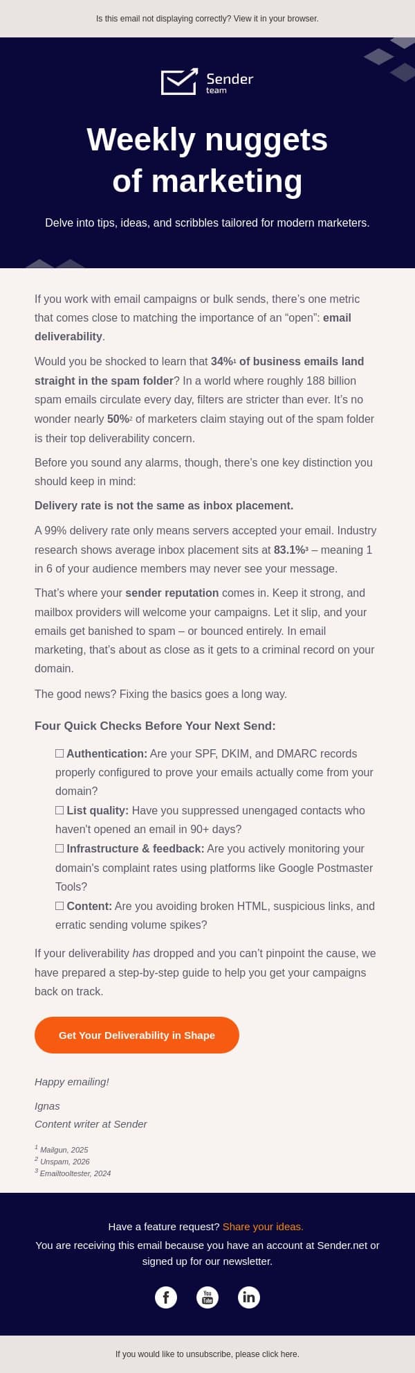 Delivered doesn’t always mean inboxed email from Sender screenshot