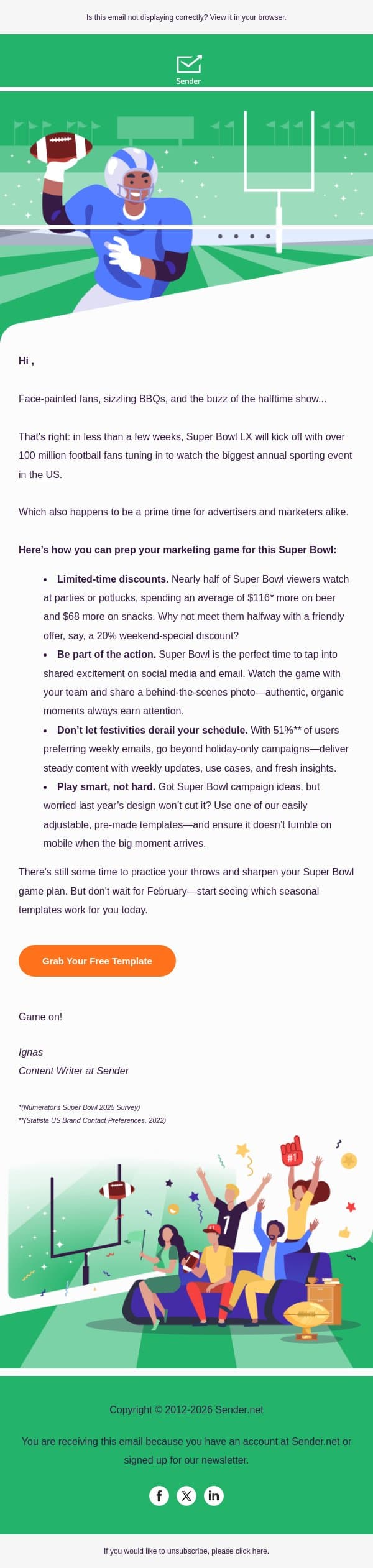 Score Big with Our Super Bowl Templates 🏈 email from Sender screenshot
