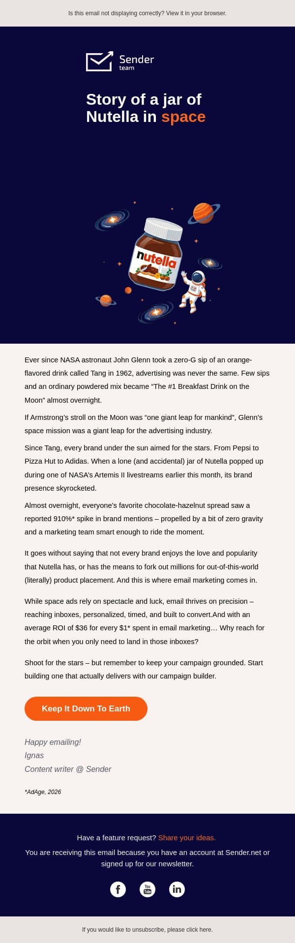 Space ads are cool – but this is better email from Sender screenshot