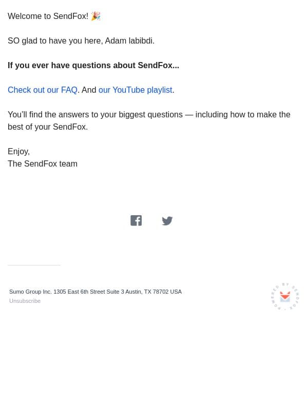 Yay, Adam labibdi 🤗 email from SendFox screenshot