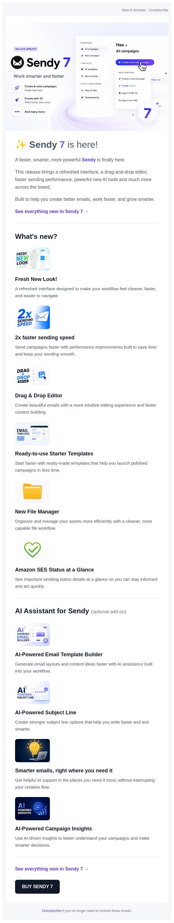 ✨ Sendy 7 Is Here: Faster, Smarter Emailing email from Sendy screenshot