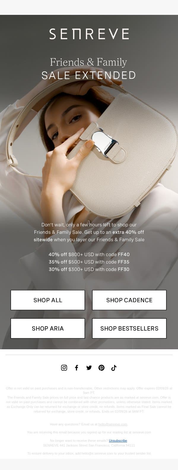24 Hour Friends & Family Extension email from Senreve screenshot