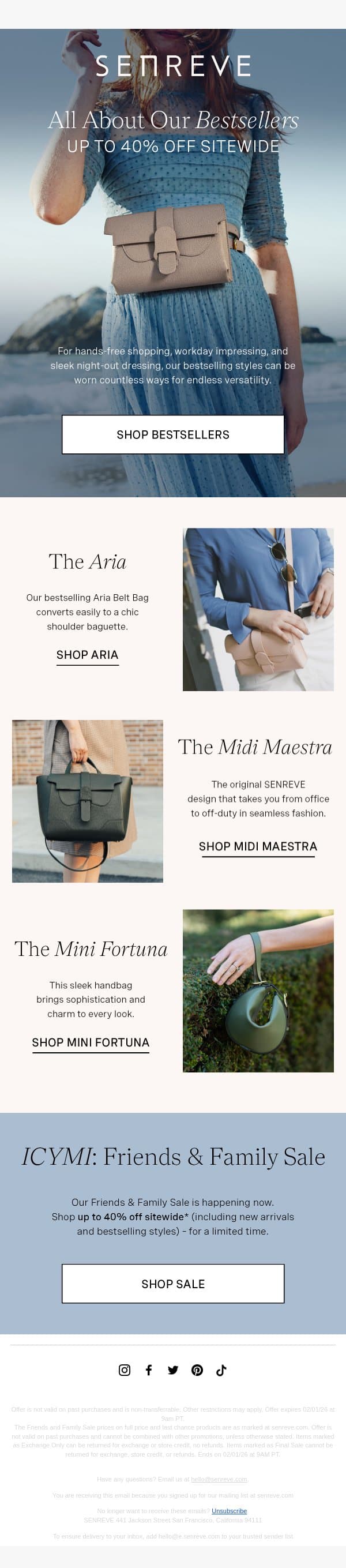 BESTSELLERS on SALE email from Senreve screenshot