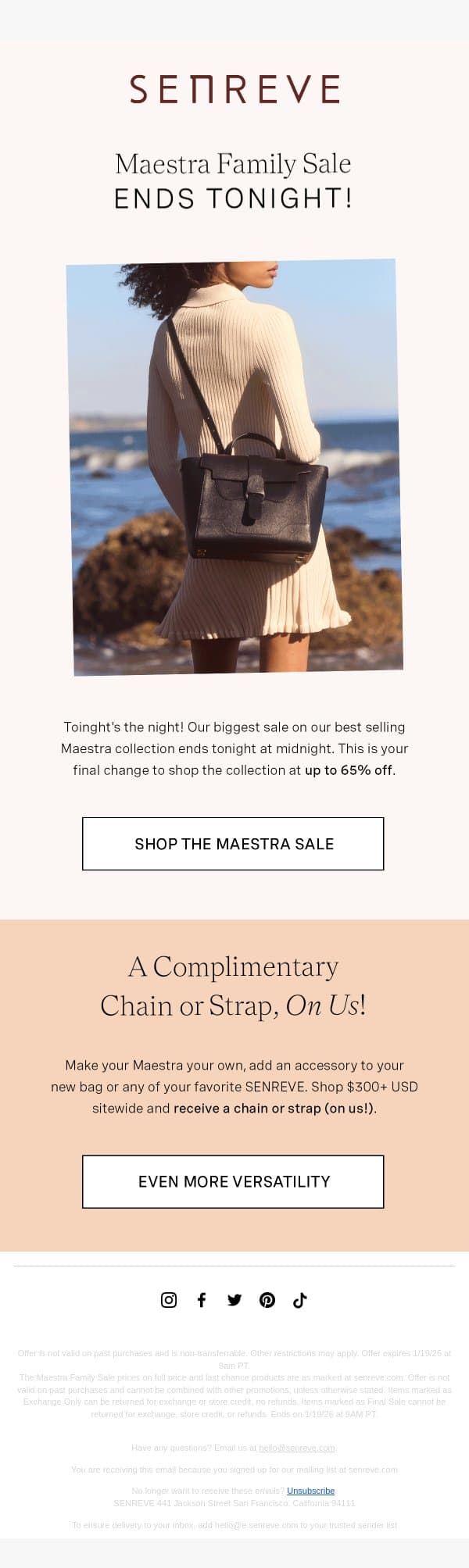 The clock is ticking ⏰ email from Senreve screenshot