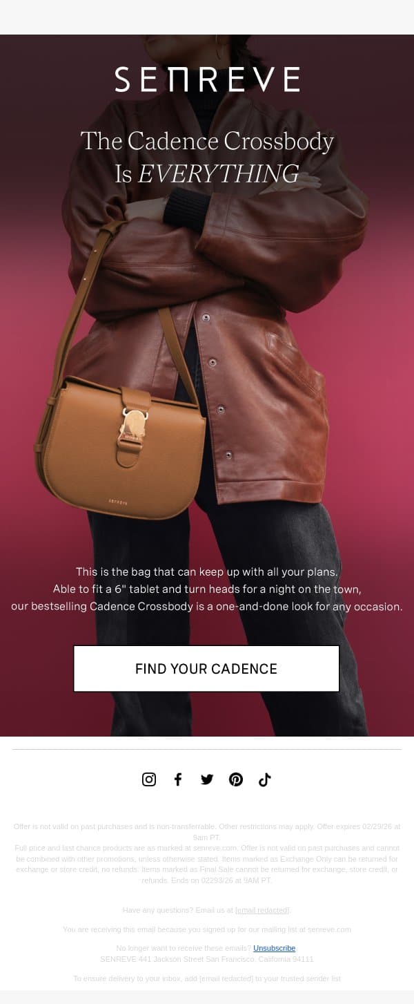 Own your Cadence (Crossbody). email from Senreve screenshot
