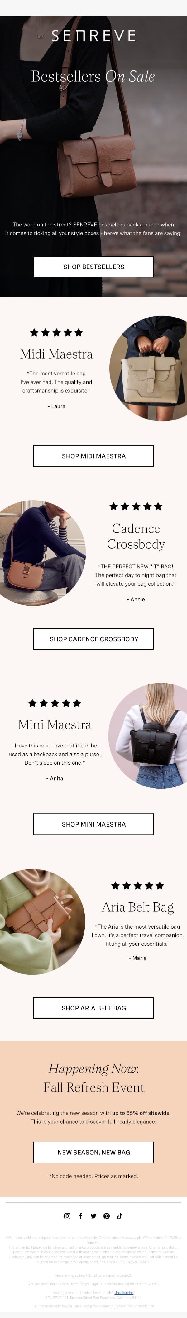 Winter's Top-Rated Style You Love. email from Senreve screenshot