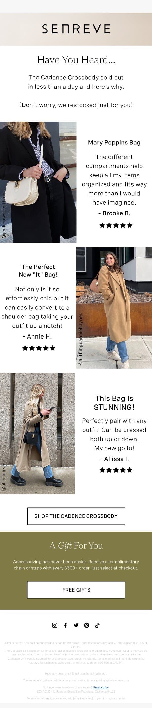 How to wear the Cadence email from Senreve screenshot