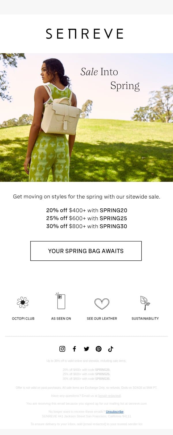 Exclusive Spring Savings email from Senreve screenshot