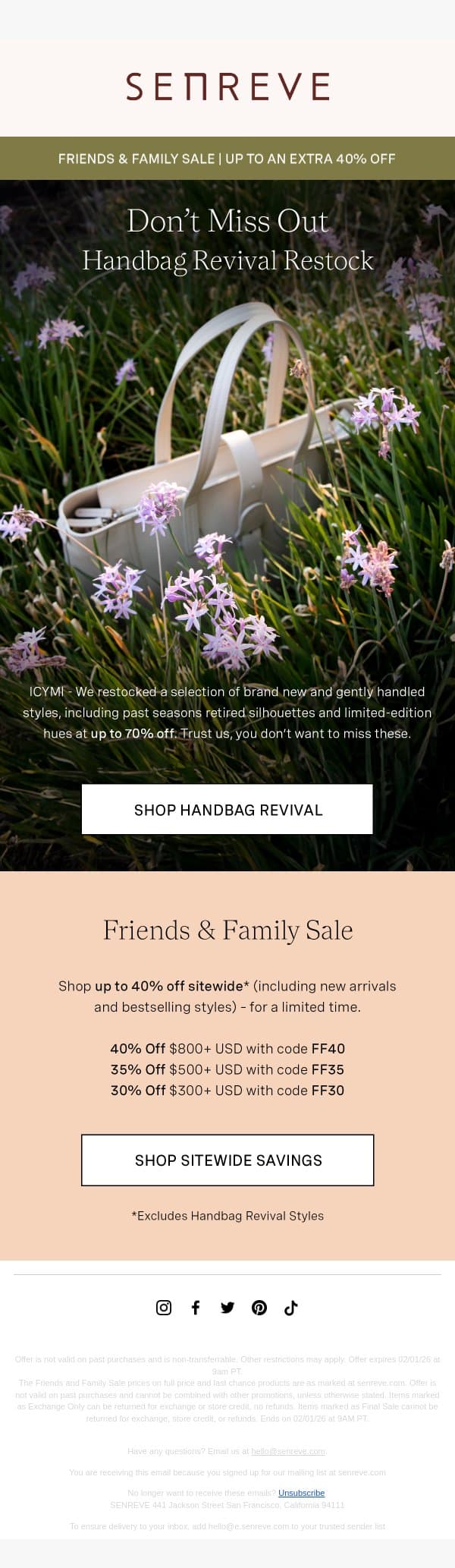 HBR Restock email from Senreve screenshot