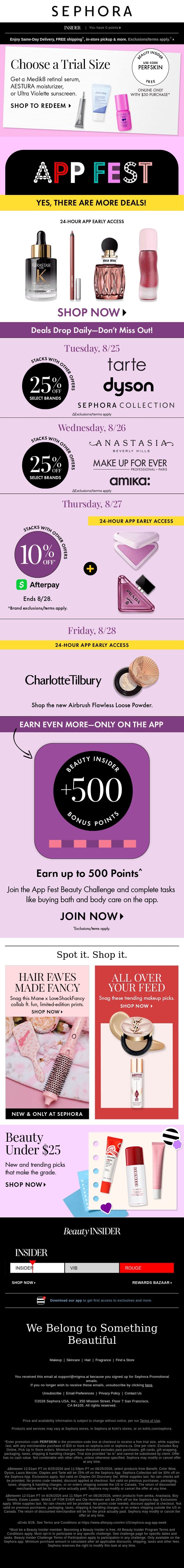 ✨ Sephora App Fest ✨ email from Sephora screenshot
