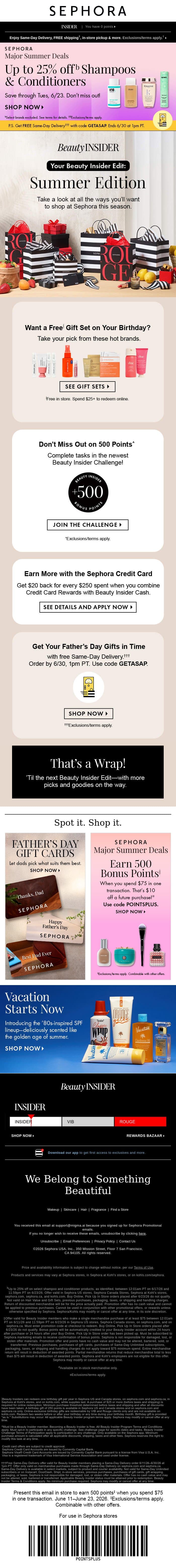 Your beauty wins are turning up the heat ☀️ email from Sephora screenshot