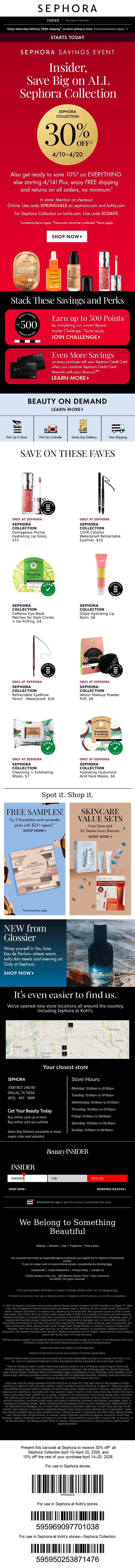 STARTS TODAY: 30% off ALL Sephora Collection 💝 email from Sephora screenshot