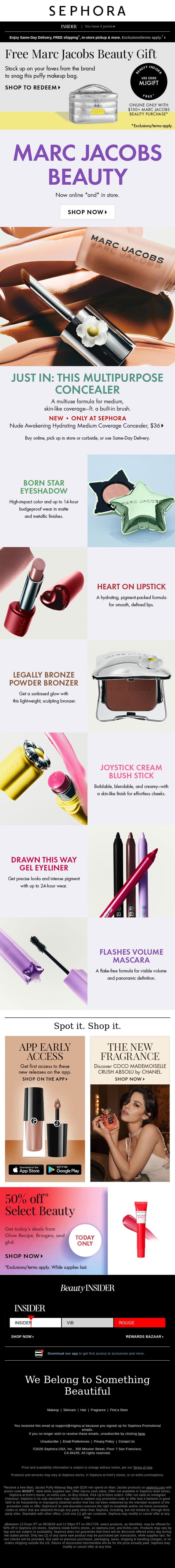 New from Marc Jacobs Beauty 💌 email from Sephora screenshot