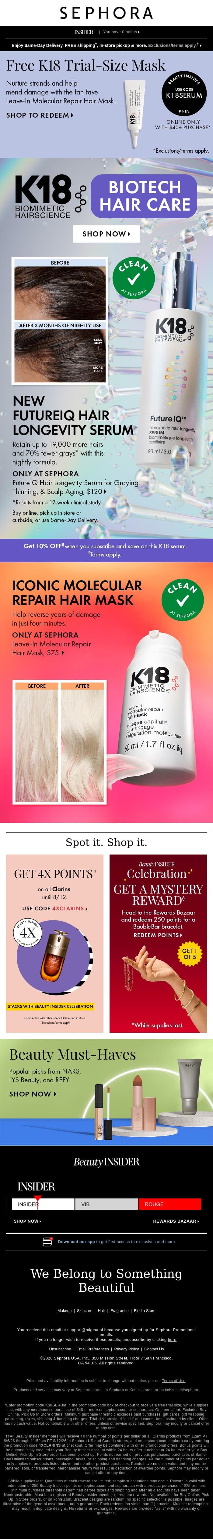 K18 hair care FTW 🏆🧬 email from Sephora screenshot