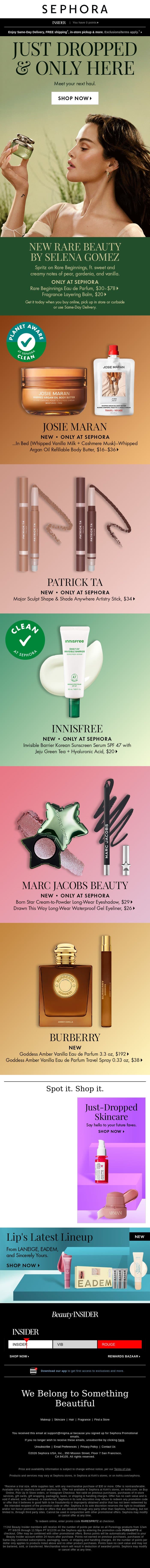 Ready, set, shop—new beauty has landed email from Sephora screenshot